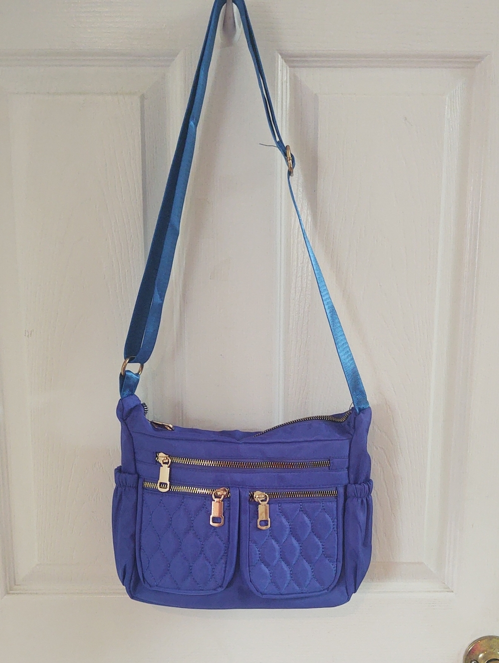 Royal Blue Quilted Crossbody Bag with Gold Hardware